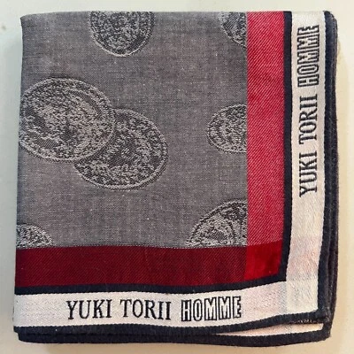 MAN JAPAN HANDKERCHIEF GRAY COINS CLASSIC COTTON VTG POCKET ART SQUARE 18” #JP61 - Image 1 of 3