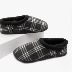 Homeys LEWIS Mens Traditional Check Pattern Memory Foam Full Slippers Grey Check