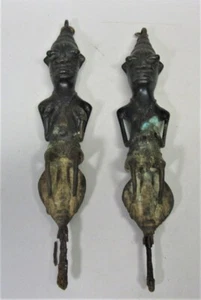 Rare Pair of Antique BENIN AFRICAN Bronze Grave Markers  Male & Female  c. 1900 - Picture 1 of 7