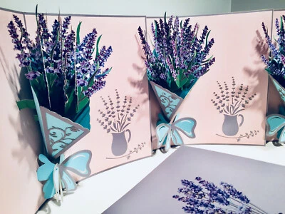 Tarjetas Pop Origami Ramo de Lavanda 3D Pop Up Tarjeta de Felicitación Feliz Cumpleaños Amor Foto 1 de 4