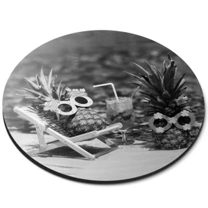 Round Mouse Mat (bw) - Pineapply Couple Pool Drinks Funny #35076 - Photo 1/8