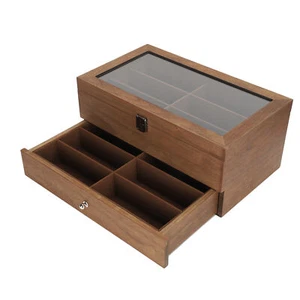 12 Slots Glasses Box Wooden Double Layer Glasses Display Case Box Organizer LVE - Picture 1 of 19