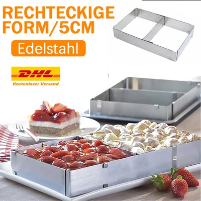 DE- Edelstahl Verstellbar Backrahmen eckig Torten Kuchen Ring stufenlos Backform - Bild 1 von 4