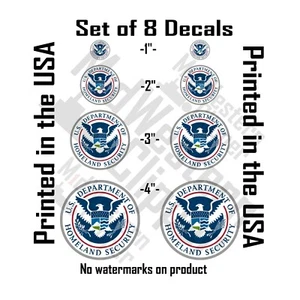 8 US Department of Homeland Security decals stickers. 4" DHS - Foto 1 di 6