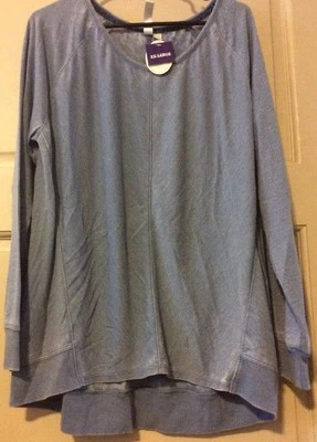 NUEVA Sudadera Para Mujer Azul Rayas Burn Out Camisa Desteñida de Moda XXL/2X Top Suave Foto 1 de 4