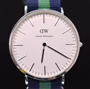 Daniel Wellington Sheffield Watch Men 41mm Silver Tone Nylon Strap NEW BATTERY - Picture 1 of 10