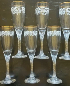 Flautas de champán vintage 6 oz. Juego de 6 caseros esenciales con borde dorado NOS - Imagen 1 de 12
