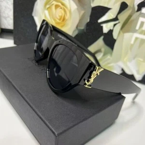 HOT Saint Laurent SL Black Large Rim Sunglasses Gold Logo M94 New Tape Package - Picture 1 of 11