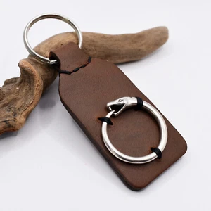 Handmade Personalized Genuine Leather Keychain Snake Ouroboros Serpent Keyring - Picture 1 of 14
