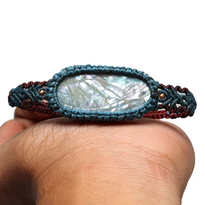 Sea Silk Woven For Your Wrist~ Natural Abalone Handmade Macrame Crystal Bracelet - Image 1 of 4