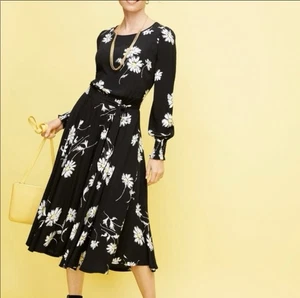 Talbots Dress Size 16 P Black Daisy Fit & Flare Midi Dress White Daisies NW - Picture 1 of 5