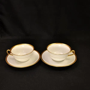CA Charles Ahrenfeldt Limoges Set of 2 Cups & Saucers 1894-1930 Gold on White - Picture 1 of 23