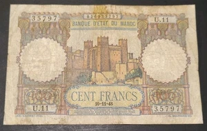 1948 Morocco 100 Francs Banknote - Picture 1 of 2