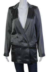 Topshop Womens Double Breasted Pointed Lapel Satin Blazer Jacket Gray Size 2 - Picture 1 of 8