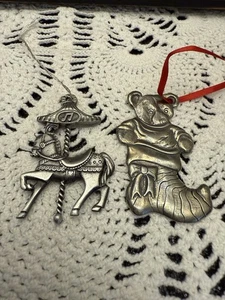 Metal Carousel Horse Ornament and Teddy Bear in Christmas Stocking Ornaments VTG - Picture 1 of 5