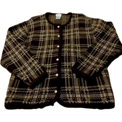 Cárdigan suéter vintage Liz Baker para mujer grande marrón a cuadros Preppy Academia Y2k  Foto 1 de 4