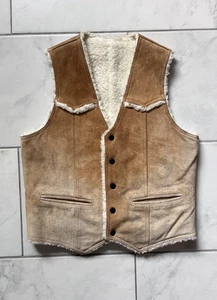 Chaleco Montgomery Ward vintage de los años 70 para hombre grande de piel de oveja Sherpa cuero occidental - Imagen 1 de 16