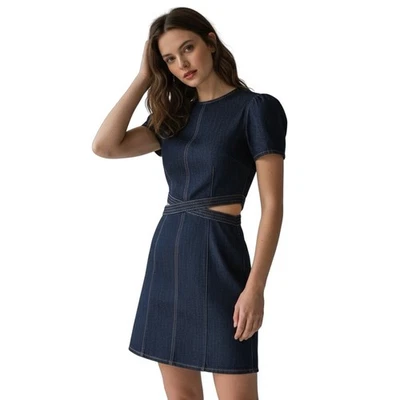 Cinq a Sept Maddy Stretch Denim Cutout Indigo Blue Mini Dress MSRP $395 Size 6 - Image 1 of 4