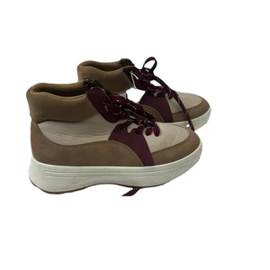 Maurices Womens Platform Sneaker Boots Tan Beige Burgundy Laceup Chunky Sole 7.5 - Picture 1 of 7
