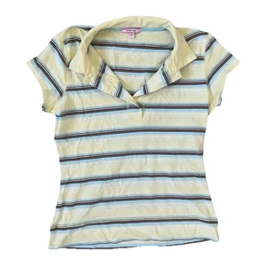 Energie Girls Large Polo Shirt Yellow Multicolor Striped Collar Y2K Preppy - Picture 1 of 11