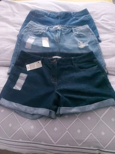 JEANS SHORTS X3 FOR WOMENS SIZE 14 GEORGE MAKE NAVY /LIGHT BLUE - Picture 1 of 10