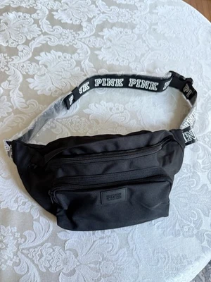 Victoria’s Secret PINK Black Fanny Pack Belt Bag Two Zipper Pockets / Logo Band - Image 1 of 4