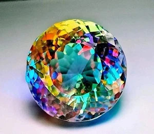 A++ 45+ Ct Mystic Topas Regenbogen Feuer Rund Facettiert Schliff Zertifiziert Lose Edelstein - Bild 1 von 6