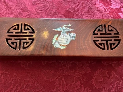 Wooden Box With USMC Mother Of Pearl Inlay - Image 1 of 2