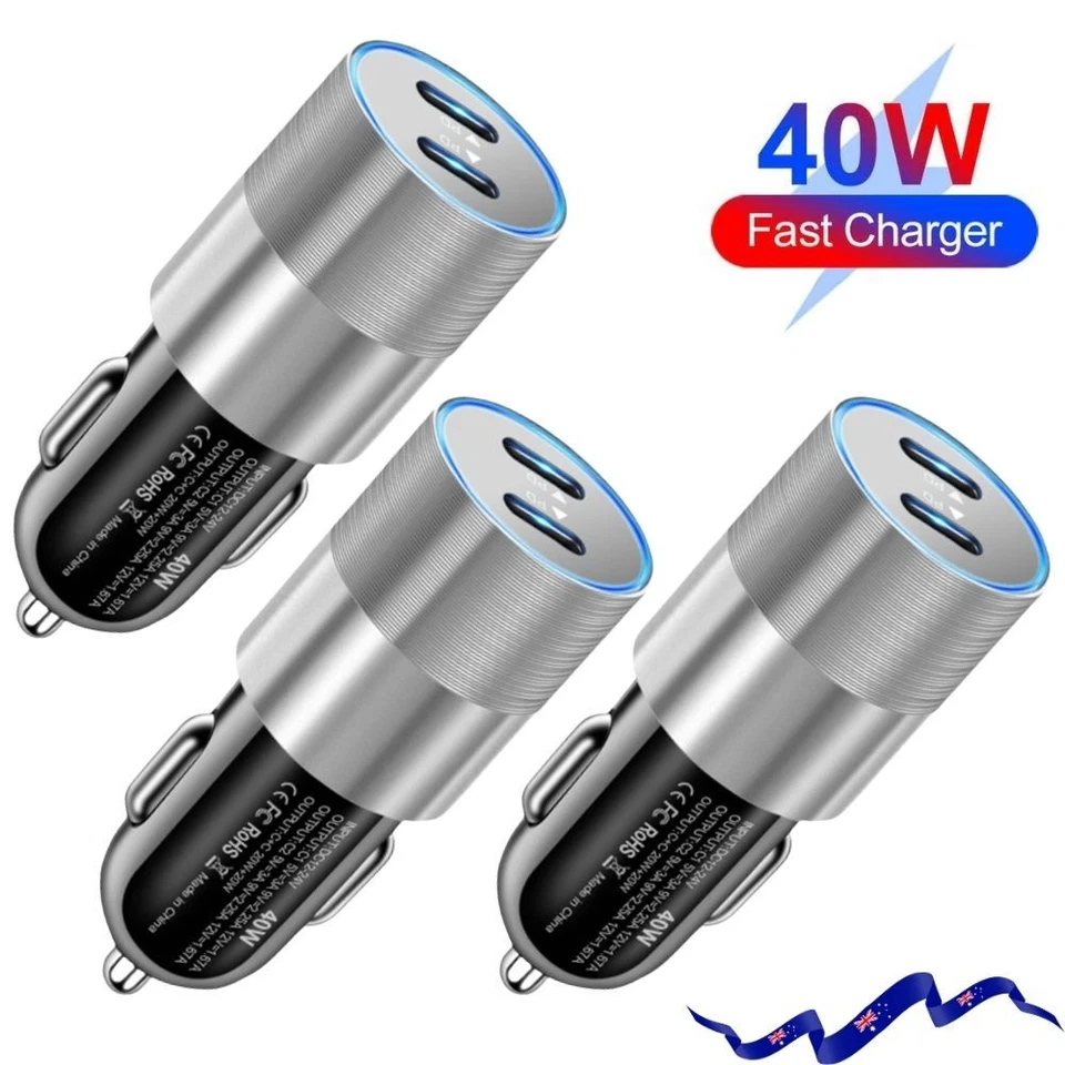 40W Dual USB Type-C Fast Car Charger Adapter For iPhone 17 16 15 14 Samsung Lot - image 1 of 4