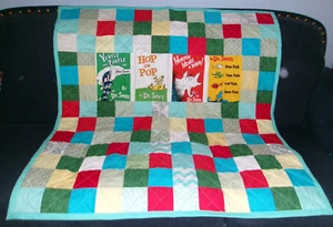 Handmade Patchwork Baby Quilt, Dr. Seuss Book Characters, 47" x 48.5" - Picture 1 of 3