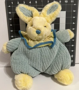 Peluche de peluche vintage Rich Brand amarillo azul tejido cuerpo conejito conejo - Imagen 1 de 5