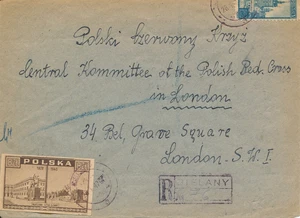 Cover Poland Registered 1947 London UK Warsaw to Red Cross - Picture 1 of 2