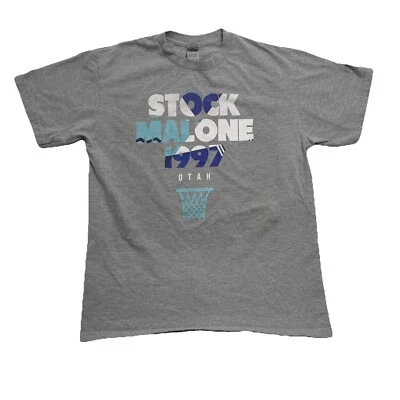 Stockton Malone NBA Utah Jazz T-Shirt 1997 Vintage John Karl Medium M Basketball - Image 1 of 4