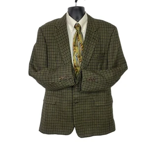 Vintage Hickey Freeman Brown Check Wool Sports Coat Jacket Blazer Mens 44L - Picture 1 of 10