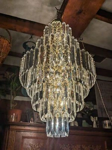 Mid Century Hollywood Regency Chandelier Ceiling Fixture light lucite prisms 70s - Picture 1 of 19