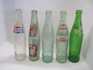 5 VTG 16oz Glass Soda Bottles, Coke, Cherry Coke, Sprite, Pepsi, Dr. Pepper - Picture 1 of 7