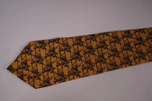 Salvatore Ferragamo 100% Silk Yellow Tie Aviator Pilot & Vintage Plane Print - Picture 1 of 6