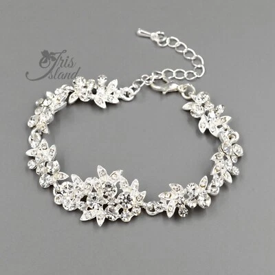 Brazalete de boda con estrás de cristal transparente enchapado en plata para mujer hoja 10028 Foto 1 de 4