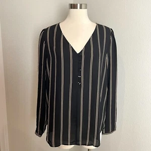NEW Ann Taylor Womens Large Striped V Neck Long Sleeve Blouse Shirt Top - Picture 1 of 10