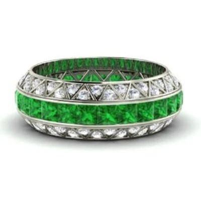 3.70 Ct Princess Natural Emerald Diamond Wedding Eternity Band 14k White Gold 7 - Image 1 of 4