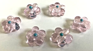 6 zauberhafte Lampwork Perlen, silbern rosa mit Silberfolie, Blüte, 14 MM - Bild 1 von 5