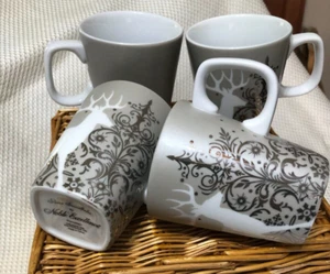 Noble Excellence Porcelain Silver Snowflake Mugs Set of 4 - Picture 1 of 5