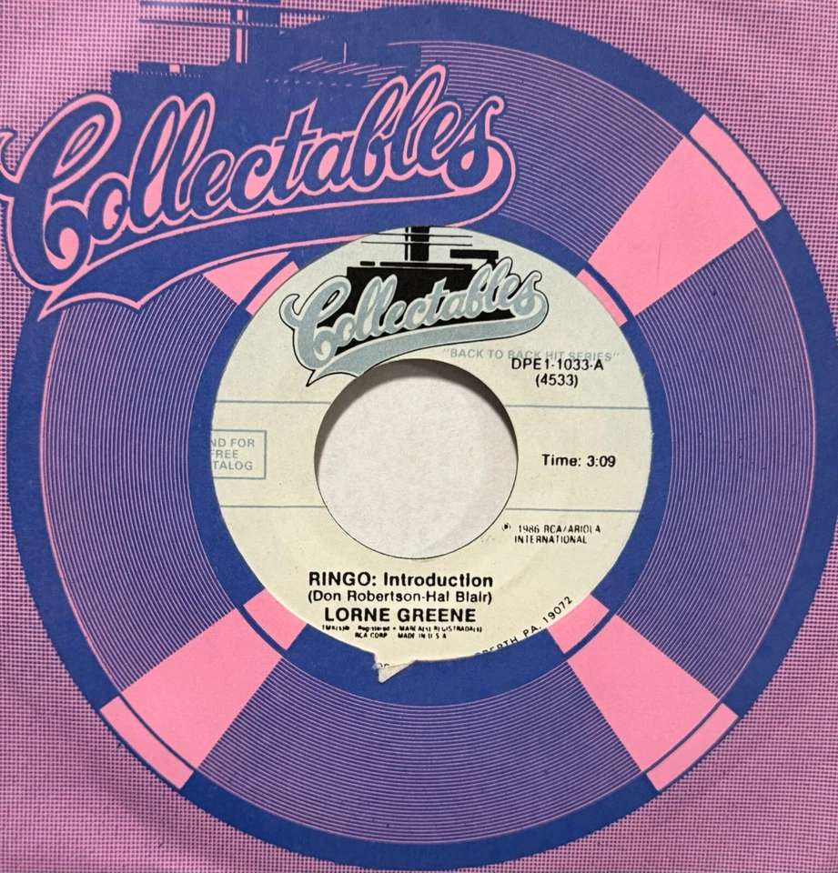 LORNE GREENE * 45 * Ringo: Introduction / Ponderosa * UNPLAYED MINT * RI Foto 1 de 1