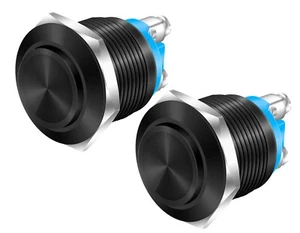 2Pcs Momentary Horn Push Button Switch 12V Black Metal Waterproof 19Mm NEW Tool - Picture 1 of 7