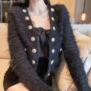 Giacca corta autunno inverno coreano donna maglieria cardigan maglione cappotto outwear - Foto 1 di 17