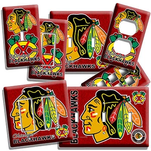 CHICAGO BLACKHAWKS HOCKEY LIGHT SWITCH POWER OUTLET WALL PLATE COVER MAN CAVE CB - Picture 1 of 31