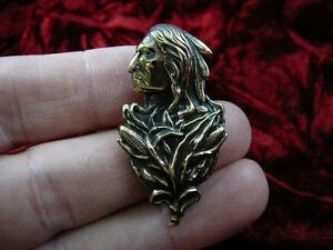 (B-NATIVE-1) Native American Chief Indian with feathers corn BRASS pin pendant
