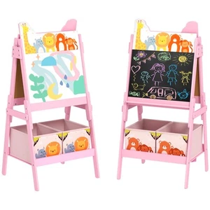AIYAPLAY Cavalletto Artistico per Bambini con Lavagna a 2 Lati in Legno Rosa - Foto 1 di 10