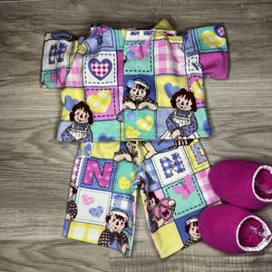 16” Cabbage Patch Kids Doll Ragdoll Patchwork Flannel Pjs Clothes Slippers - Picture 1 of 3