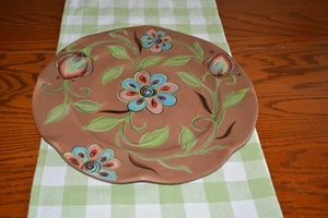 15" Southern Living Gail Pittman Cottage Garden Brown Floral Serving Platter - Picture 1 of 5